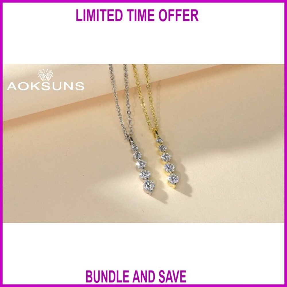 0.92 CT Moissanite 5-Stone Pendant Necklace, 14K Gold Filled, Adjustable Chain - Picture 7 of 7